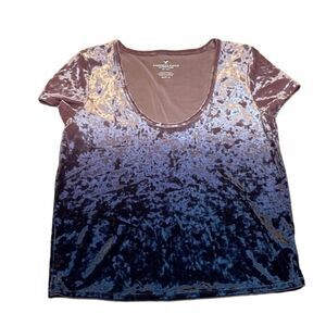 AEO Ombré Crushed Velvet Short Sleeve Top, mauve, wine, Medium